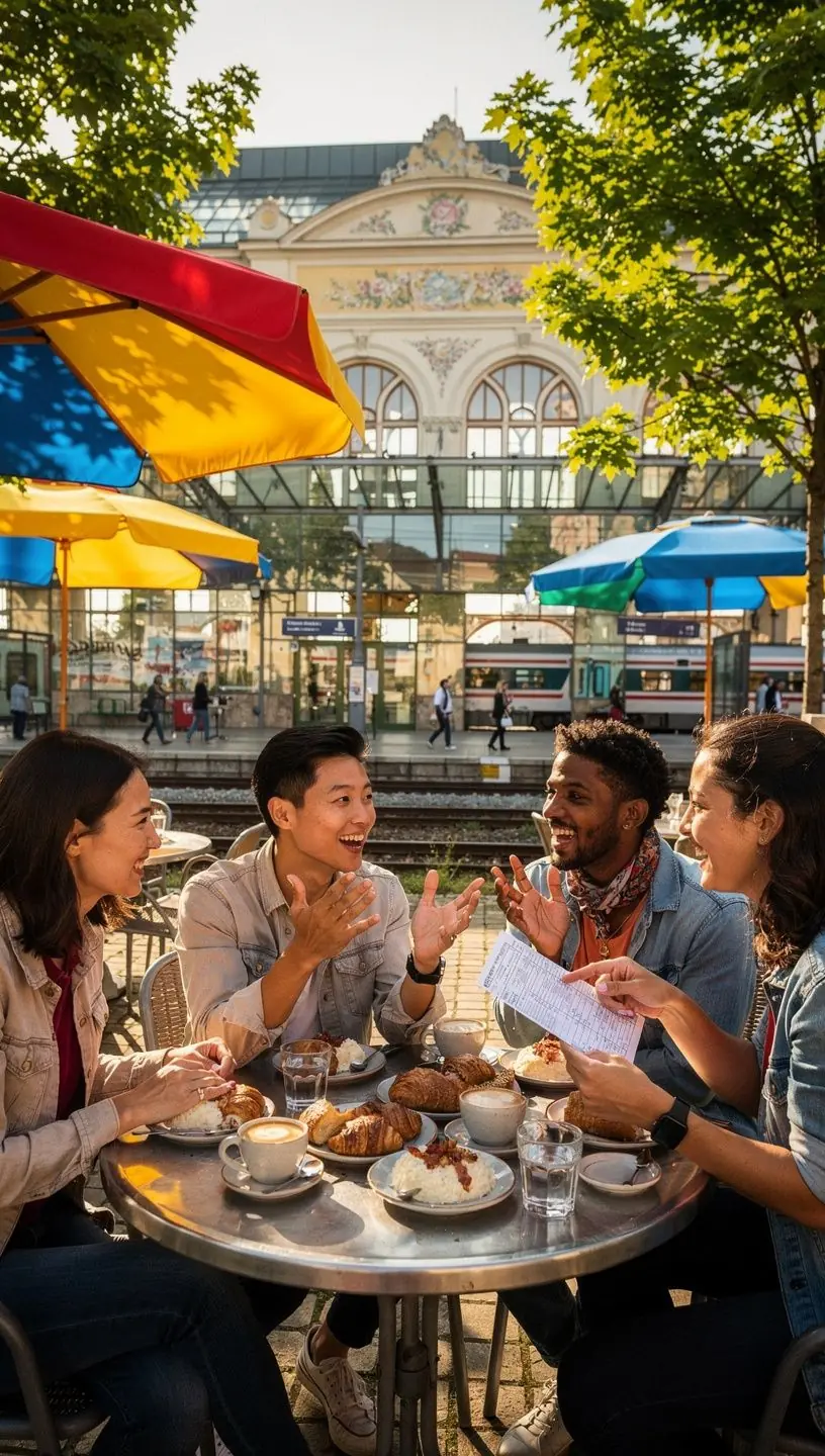 Tourists exploring a charming town after disembarking from a local train service.